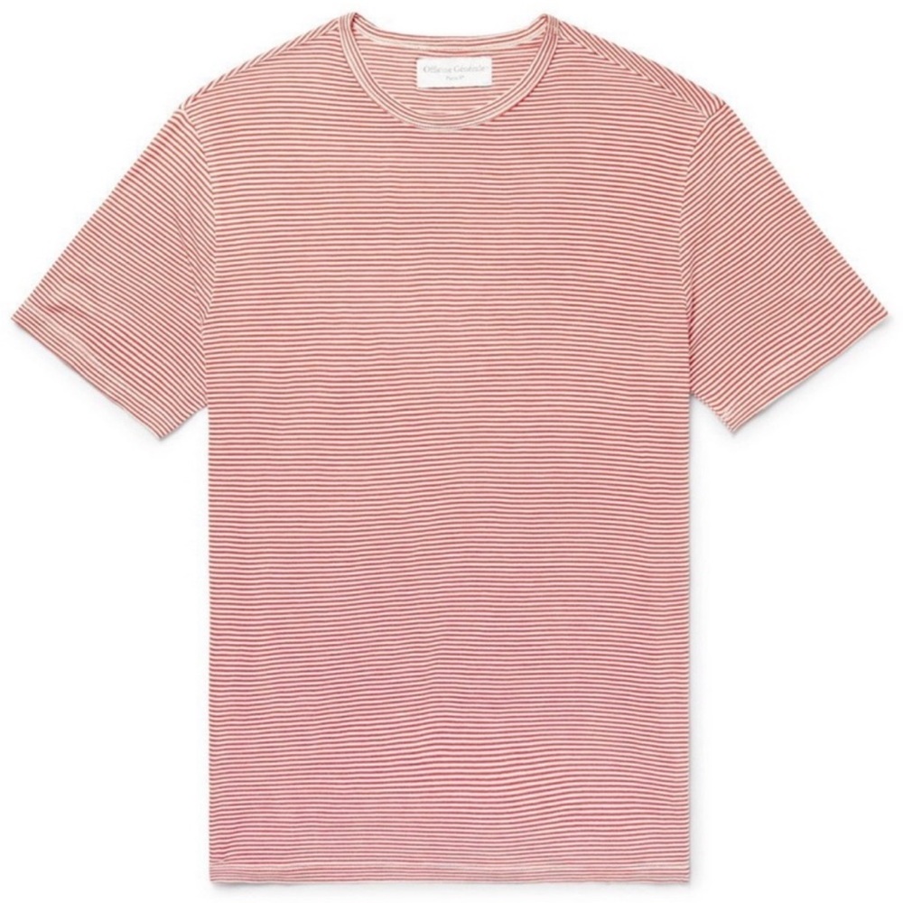 Officine Generale - Slim-Fit Striped Cotton-Jersey T-Shirt - Tomato Red